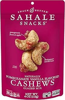 Sahale Snacks Pomegranate Vanilla Cashews, 4 oz Pouches (6 Packs) - Dry-Roasted Deluxe Mixed Nuts with Pomegranate Infused Apples & Madagascar Vanilla - Non-GMO, Kosher, & Certified Gluten-Free Snacks