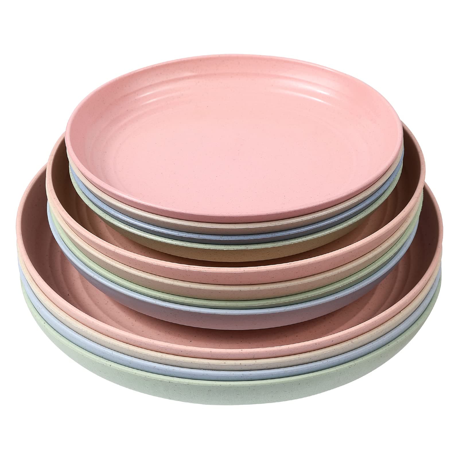 Wheat Straw Plates Set Unbreakable Microwave Safe Dinnerware Reusable Lightweight Dinner Plates Dishes for Salad Pasta Desserts Snacks, 12 Pack