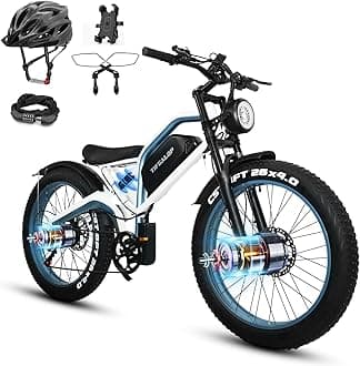 Electric Bike for Adults, 7-Speed-Gear E-Bike, Fat Tire Dual Motor Removable Battery Ebike, 60 Miles Off Road Mountain Electric Bicycle with Dual Hydraulic Disc Brakes…