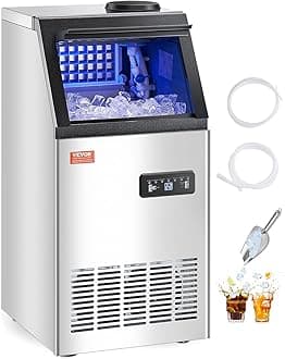 VEVOR 120lbs/24H Commercial Ice Maker Machine with 2 Water Inlets, 36 Ice Cubes in 15 Minutes, with 28lbs Large Storage Capacity for Bar Office Restaurant, with LED Digital Display & Self-Cleaning