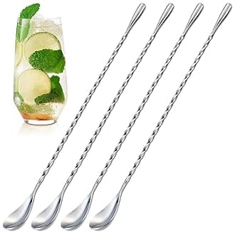COOCANKE Cocktail Stirring Spoon, Bartender Stir Spoons, Bar Mixing Long Stainless Steel Stick Spoon Martini Stirrers 12 Inches 4PCS