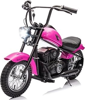 24V 9AH Electric Dirt Bike for Kids, 250W Strong Motor 13.6MPH Fast Speed Electric Retro Off-Road Motorcycle, Leather Seat Dirt Bike, LED Lights, Air-Filled Tires, Pink