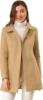 Allegra K Women's Peter Pan Collar Double Breasted Winter Long Trench Pea Coat