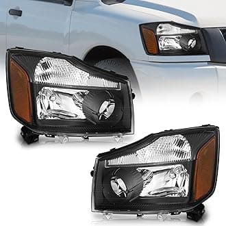Headlights for 2004-2015 Nissan Titan / 2004 Pathfinder Armada, Headlight Assembly Compatible with 2005-2007 Armada Headlamp Replacement Black housing Amber Reflector