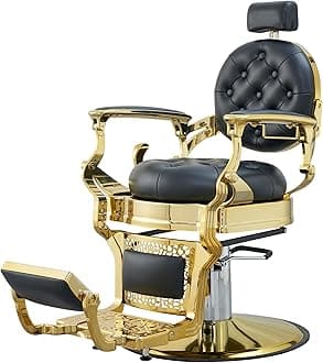Antlu Barber Chair Salon Chair Hair Stylist, Vintage Heavy Duty 700lbs Hair Styling Chairs for Barbershop Beauty Tattoo Massage (Golden)