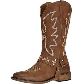 SheSoleWomens Square Toe Cowgirl Cowboy Boots Wide Calf Fashion Western Shoes