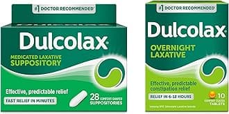 Dulcolax Fast Relief Medicated Laxative Suppositories, Rectal Use Only, Bisacodyl, 10 mg, 28 Ct Overnight Relief Laxative for Gentle Constipation Relief, Bisacodyl 5 mg Tablets, 10 Ct