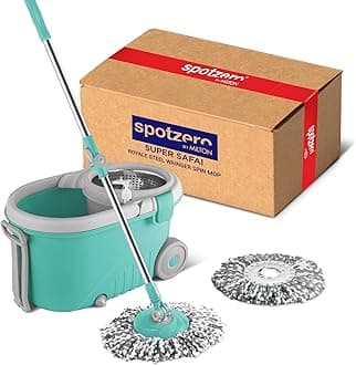 by MILTON Spin Mop and Bucket with 2 Microfiber Refill, Liquid Dispenser, Wringer Set - Extendable Handle 360° Spinning Mop for Floor Cleaning, ممسحة ارضيات - Royale - Aqua Green