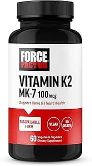 Force Factor MK-7 Vitamin K2 100mcg, Bone Support Supplements for Women and Men, Support Heart Health, Bone Density, and More, BIoavailable Form, Vegan, Non-GMO, 60 Vegetable Capsules