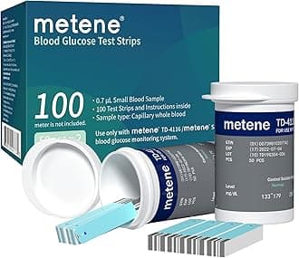 TD-4116 Blood Glucose Test Strips, 100 Count Blood Sugar Test Strips for Diabetes, Use with metene TD-4116 and metene S Blood Glucose Monitoring System Only(No Monitor)