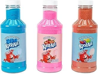 Nostalgia Kool-Aid Cotton Candy Variety Kit – 3 Flossing Sugar Flavors (Blue Raspberry, Strawberry, Tropical Punch) – 7-oz Bottles – Compatible with Cotton Candy Makers – Party Supplies