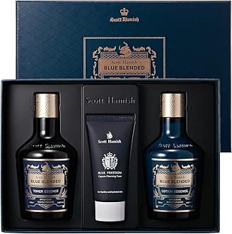 Scott Hamish Blue Blended Set - Skincare Set for Men with Face Wash, Face Toner & Facial Emulsion – Intensive Moisturizing and Conditioning Aftershave Kit Enriched - Bergamot & Musky Scent