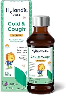 Kids Cold and Cough, Daytime Grape Flavor Cough Syrup Medicine for Kids Ages 2 and up, Decongestant, Sore Throat Relief, Natural Treatment for Common Cold Symptoms, 4 Fl Oz
