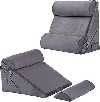 Bedluxe Adjustable 4pcs Bed Wedge Pillow Set, Memory Foam Wedge Pillows Post Surgery for Back, Neck, Leg Pain Relief, Pillow Wedge for Sleeping, Sitting up in Bed, Acid Reflux and GERD, Velvet