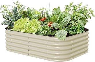 Vego garden Raised Garden Bed Kits, 17" Tall 6 in 1 Modular Metal Raised Planter Bed for Vegetables Flowers Patio Ground Planter Box-Pearl White