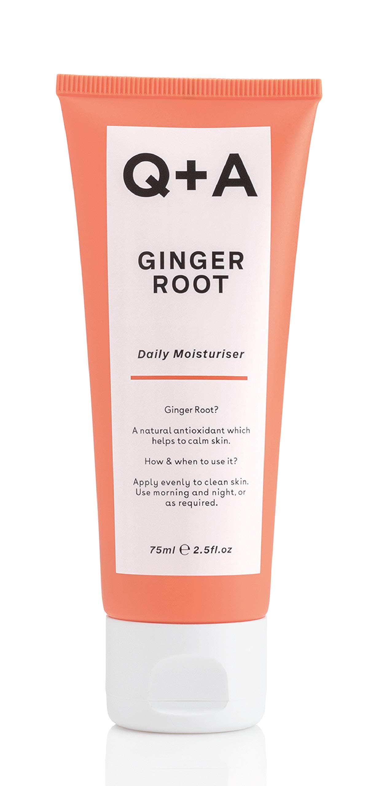 Q+A Ginger Root Daily Moisturiser. A calming face moisturiser packed with antioxidants. 75ml/2.5fl.oz