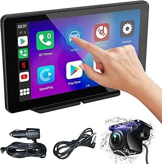 7” Wireless Carplay Screen for Car, Portable Car Stereo Touch Screen with A-pple Carplay & Android Auto, Car Play Screen with Backup Camera, GPS Navigation, Voice Control, Mirror Link, Bluetooth, FM