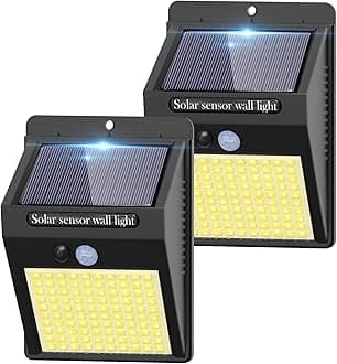 2 Pack Outdoor Solar Motion Lights - 3 Modes/100LED Wireless, IP65 Waterproof Solar Security Lights with Motion Sensor for Front Door, Backyard, Garage, Deck (Warm White)