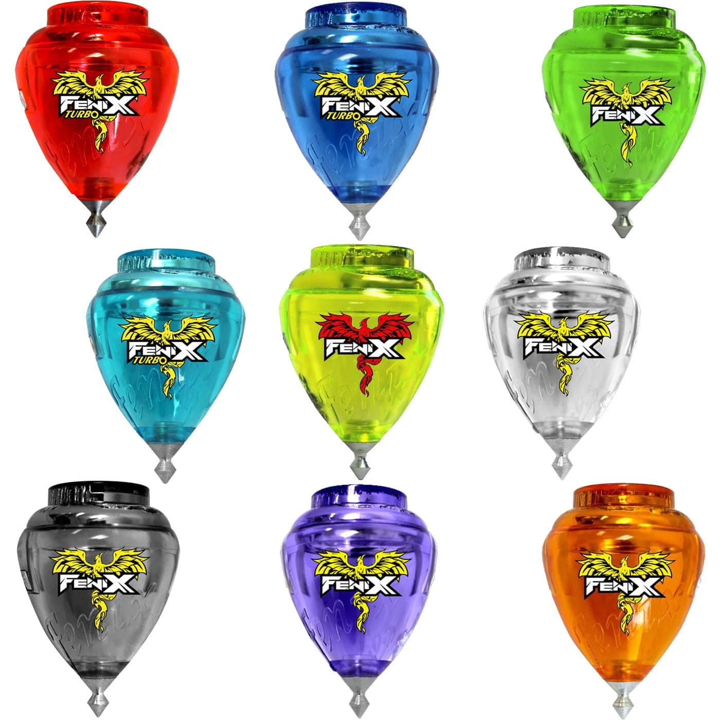 Fenix Turbo Spinning Top with Rotating Tip - Includes Rope with Ring and Star