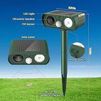 Upgraded Solar Ultrasonic Animal Repellent Outdoor, Deer Repellent Devices Motion Detection, Waterproof Cat Squirrel Mouse Raccoon Dog Repellent Deterrent with LED Flash Lights for Yard Garden