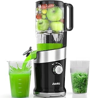 Cold Press Juicer，Aeitto 4.9" Large Feed Chute Juicer Machines for Whole Fruits & Vegetables,High Juice Yield,Professional Masticating juicer Easy to Clean,Black