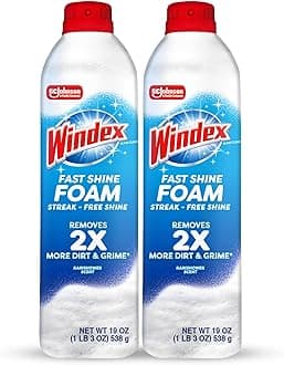 Fast Shine Foam Glass Cleaner, No-Drip Windows, Doors, Mirrors & Countertops Aerosol Cleaning Spray, Streak-Free Shine, Removes Fingerprints, Dust, Dirt, Grime & More 19 oz (Pack of 2)