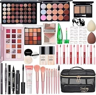 All in One Makeup Kit for Women Full Kit, Make Up Gift Set for Women, Makeup Essential Bundle Includes Foundation Face Primer Eyeshadow Contour Palette Lipstick Eyeliner Mascara Cosmetic Brush Set