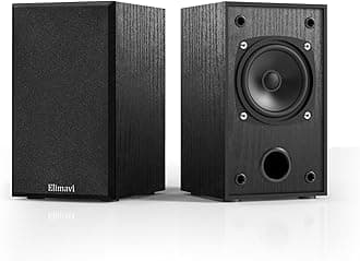 Elimavi Passive Bookshelf Speakers for Home Theater Surround Sound, Satellite Stereo Speakers with Classic Wood Grain for Record Player/Computer/TV, Wall Mountable, Cable Included, Black