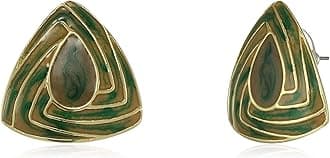 Estele 24 Kt Gold Plated Green colour triangular shaped studs for women