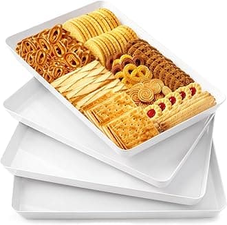 WOWBOX 4 pcs Serving Tray for Entertaining, Grilling BBQ Accessories, Serving Platters for Snacks, Fruit, Reusable Plastic Trays for Serving Food and Pantry Organization in Kitchen & for EasterParties
