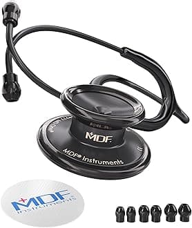 MD One Stainless Steel Premium Dual Head Stethoscope, Adult, Black Tube, Black Chestpieces-Headset, MDF777BO
