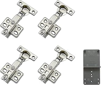 90 Degree Full Overlay 26 mm Soft Close Hinge with Hydraulic Damper for Kitchen Cabinet Cupboard Wardrobe Light Door Automatic Hinges with Cushioning Pack of 4 with Drilling Template