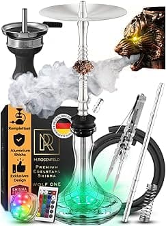 M. ROSENFELD Shisha Set Complete Wolf One with Unique Air Flow through 3 Elegant Wolf Heads Made of Copper – Special Aluminium Shisha Set for People with Taste 85 cm UK