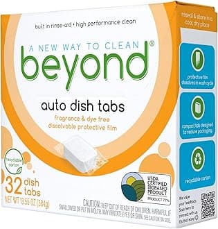 Auto Dishwasher Tablets [32 tablets] - Fragrance & Dye Free - Certified Biobased. Powerful. Plant-Based Ingredients