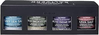 Saltverk Salt Gift Set with 4 Samples of Lava, Smoked Birch, Arctic Thyme and Flaked Sea Salt - Hand-Harvested Gourmet - Sustainably Made - 12.33 Ounces Total