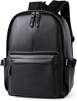 Leather PU Backpack for Men & Deman Vintage Water-Repellent Uni Work Travel Daypack School Backpack with Laptop Compartment Black, Black-o, L, Rucksack Backpacks