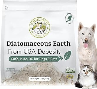 Wholistic Pet Organics Diatomaceous Earth - Food Grade for Dogs & Cats - 13 Oz - Multi Use Powder - Pet Safe Non-Chemical Freshwater Sourced Silica Supports Overall Health - Made in USA - 105 Scoops