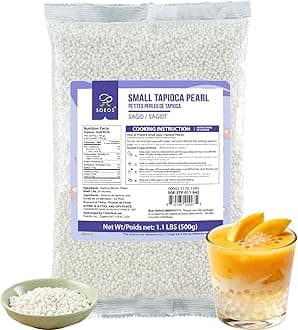 Soeos Sago Tapioca Pearls, 1.1 lbs (500g), Small Tapioca Pearls for Asian Desserts, Bubble Tea, and Puddings, Quick-Cooking Sago Ball, Non-GMO, Gluten-Free