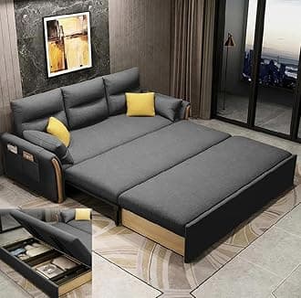 Unicorn Furniture Convertible Sofa Bed King Size Pull Out Sofa Bed with Storage in Cotton Fabric, Tool-Free Assembly, Modern Reclining Sleeper Sofabed for Living Room, Guest Room & Small Spaces (Grey)