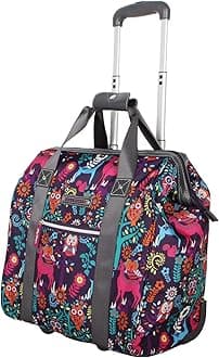 Designer Under the Seat Tote Cabin Luggage Collection - 15 Inch Patterned Carry on Bag For Women - Lightweight Suitcase with 2 Rolling Wheels (Wildwoods)