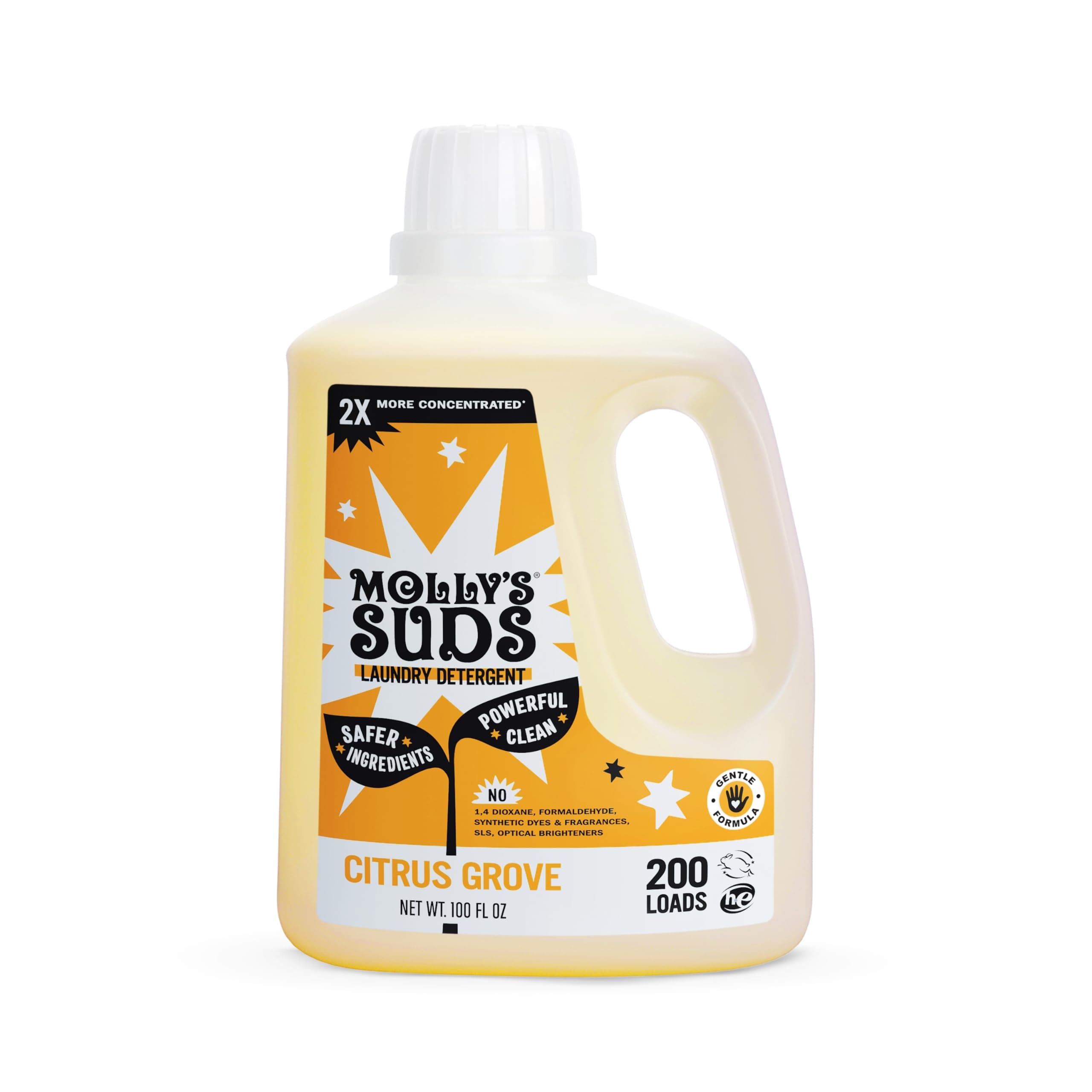 Molly's Suds Liquid Laundry Detergent | Clean Laundry Detergent Soap for Sensitive Skin | 2x Concentrated, High Efficiency (HE) (Citrus Grove - 200 Loads)