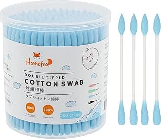 Blue Cotton Swabs Precision Pointed - 200 Count Pointy Organic Cotton Buds Double Side Tightly Wrapped Cotton Tips Paper Stick Soft Gentle Lint-Free Cruelty-Free, Pointy & Round (Blue)