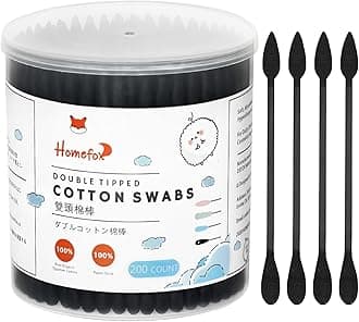 Black Cotton Swabs Precision Pointed - 200 Count Organic Pointy Pointed Cotton Buds Double Side Tightly Wrapped Charcoal Cotton Tip Paper Stick Soft Gentle Cruelty-Free, Pointy & Round (Black)