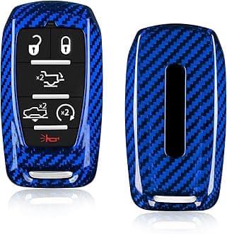 Real Carbon Fiber Key Fob Protector fits for Dodge Ram 1500 2500 3500 Accessories Key Shell Key Fob Case with Keychain 2019-2025,Blue