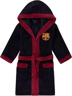 FC Barcelona Boys Dressing Gown Robe Hooded Fleece Kids OFFICIAL Football Gift