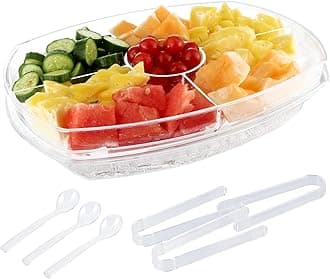 MOLIGOU Chilled Serving Tray, Ice Party Platter with Lid, 4 Compartments Appetizer Serving Tray on Ice