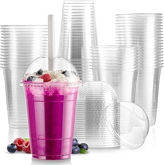 Fit Meal Prep 50 Pack 16 oz Clear Plastic Cups with Dome Lids, Disposable Iced Coffee Cups, BPA Free Crystal Boba Cup for Party, Smoothie, Juice, Frappuccino, Bubble Boba, Milkshake