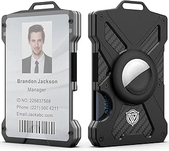 Oaridey Airtag Wallet(No Airtag) with Clear ID Card Holder, Slim Wallet with Airtag Holder, Minimalist Wallet for Men, Carbon Fiber Wallet, RFID Blocking, Ultra-Thin Tactical Wallet- Black
