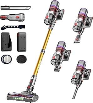 Cordless Vacuum Cleaner UV5, 48Kpa 550W 65Mins Vacuum Cleaner for Home with Wall Mount Charging, Anti Tangle Stick Vacuum Self-Standing for Pet Hair/Carpet