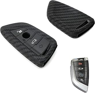Carbon Fiber Pattern Soft Silicone Key Fob Shell Cover Case Compatible with BMW X3 X5 3 4 5 6 7 GT Series Z4 M3 M5 G05 G20 G30 G80 F10 F15 F30 F80 F85 Smart Keyless Entry Key(Blade Shape)